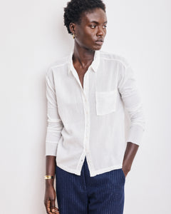 Chemise Femme en Coton Bi-Matière Ecru Tacy