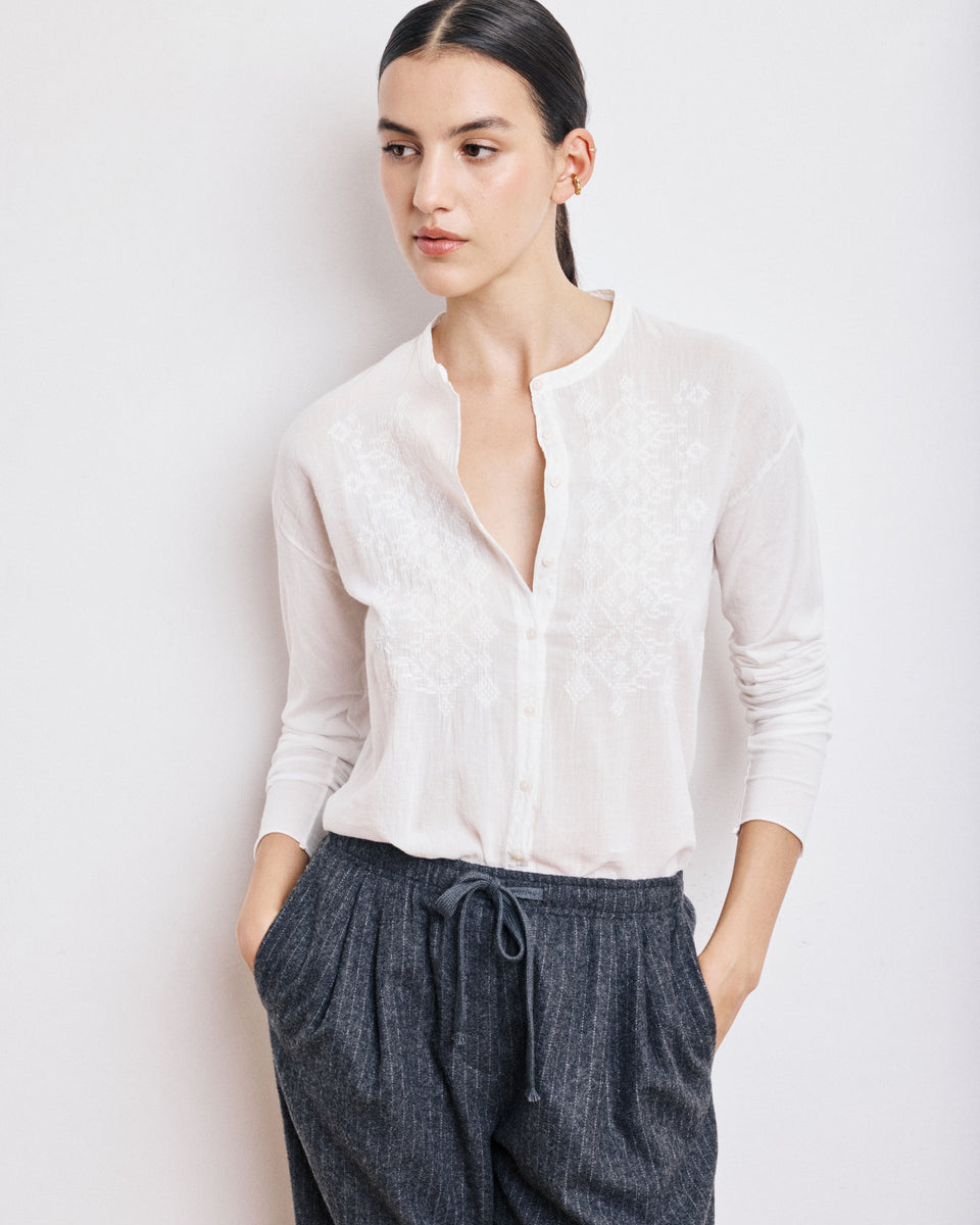 Chemise Femme en Coton Bi-Matière Ecru Taora - Image principale