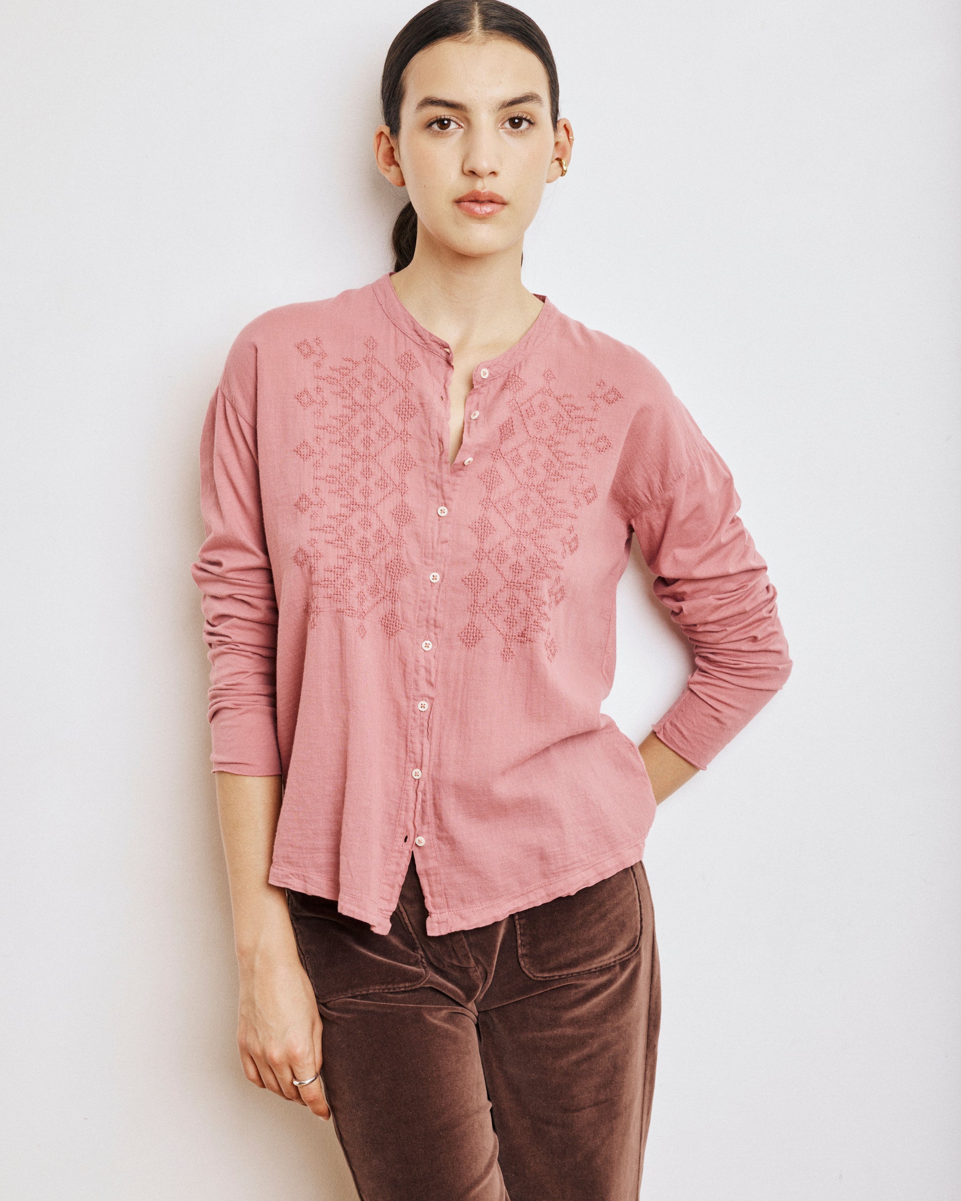 Chemise Femme en Coton Bi-Matière Rose Taora BETC500-07 Chemise