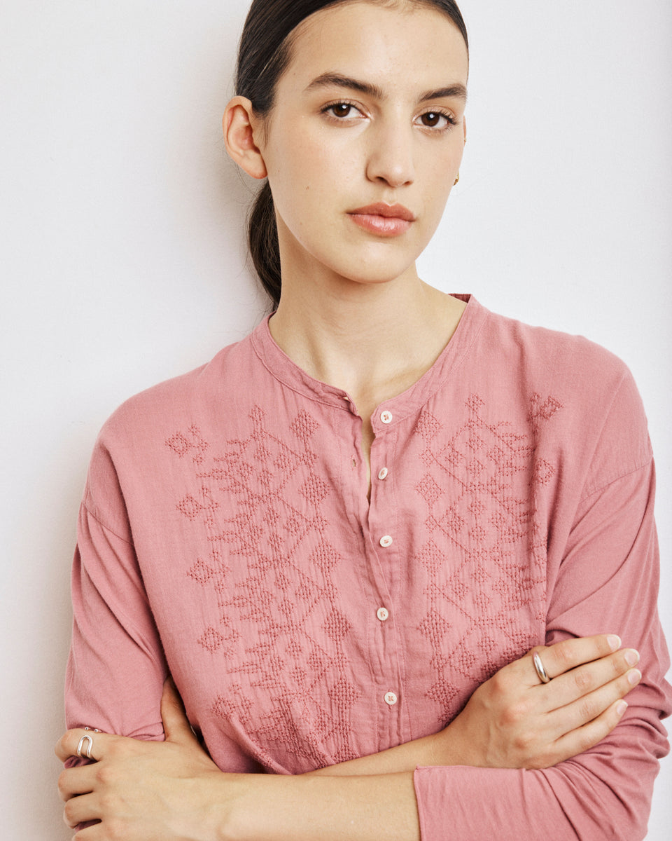 Chemise Femme en Coton Bi-Matière Rose Taora - Image alternative