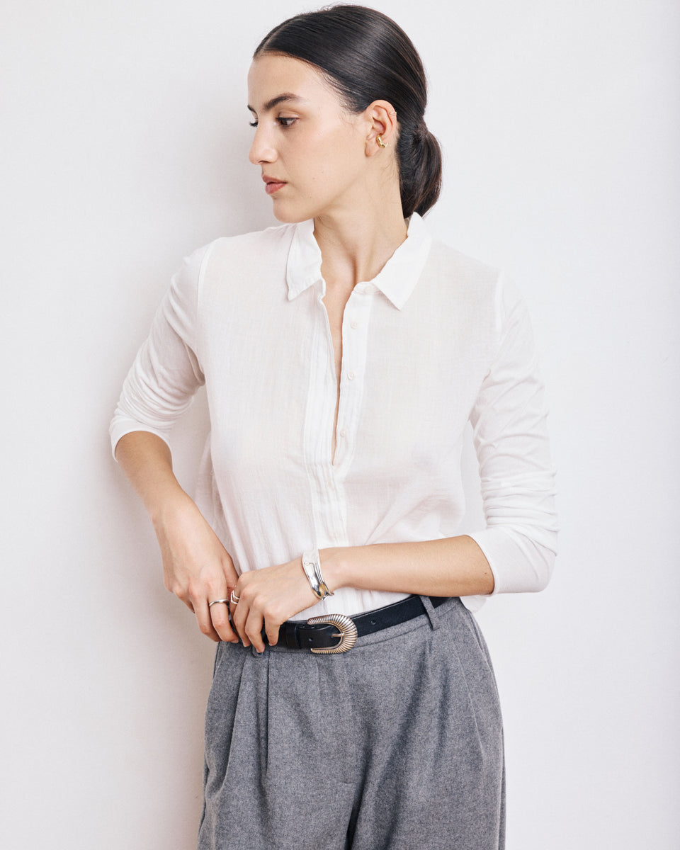 Chemise Femme en Coton Bi-Matière Ecru Tabo - Image principale