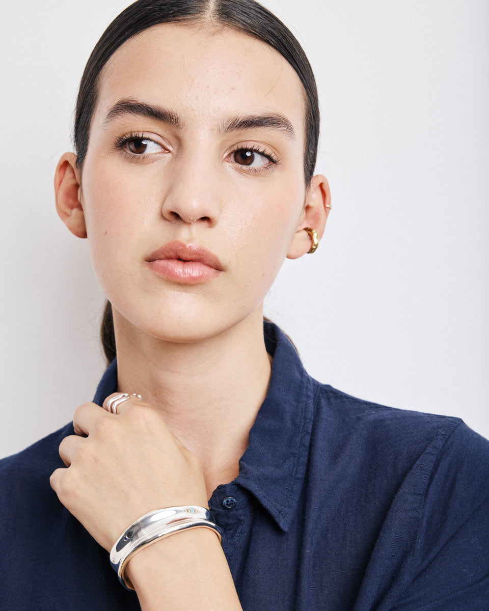 Chemise Femme en Coton Bi-Matière Bleu Marine Tabo - Image alternative