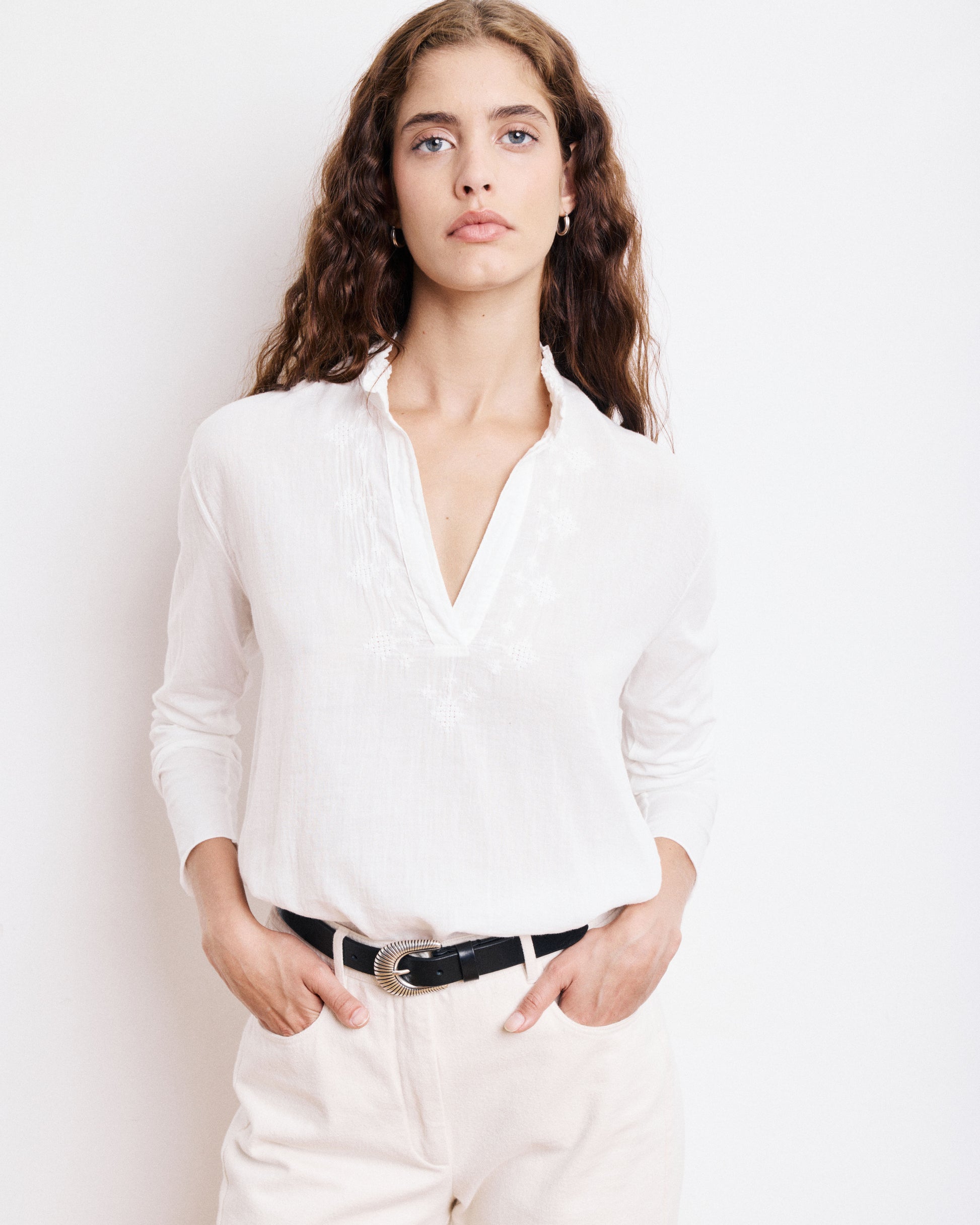 T-Shirt Femme en Coton Bi-Matière Ecru Turgan