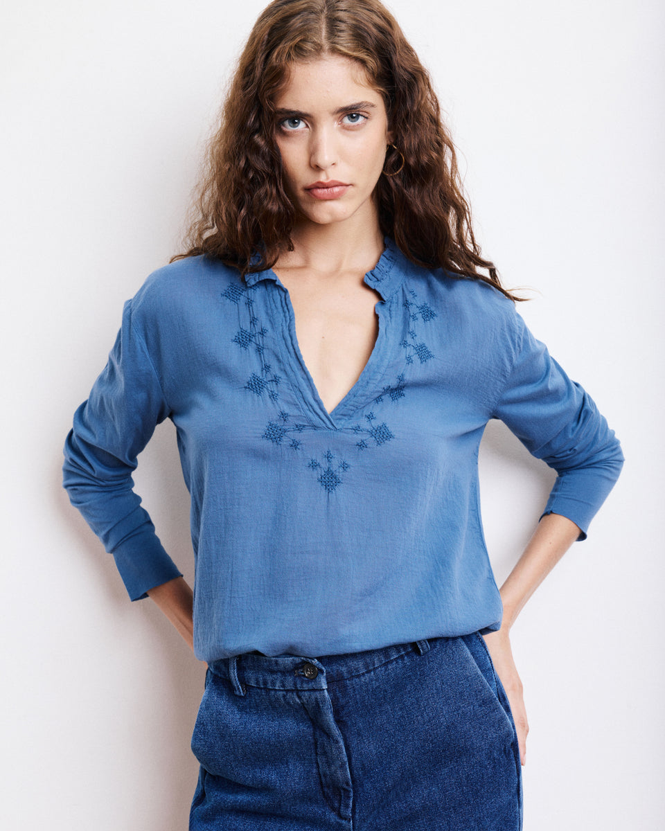 Camiseta Mujer en Algodón doble tejido Azul Denim Turgan - Image alternative