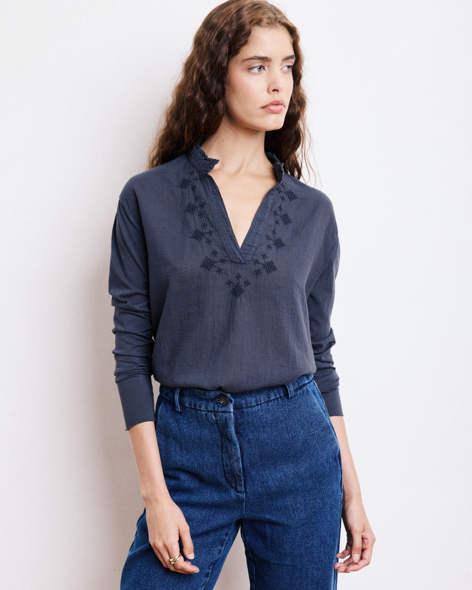 Camiseta Mujer en Algodón doble tejido Turgan Carbón - Image principale