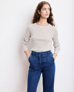 T-Shirt Femme en Coton Côtelé Ecru & Camel Take