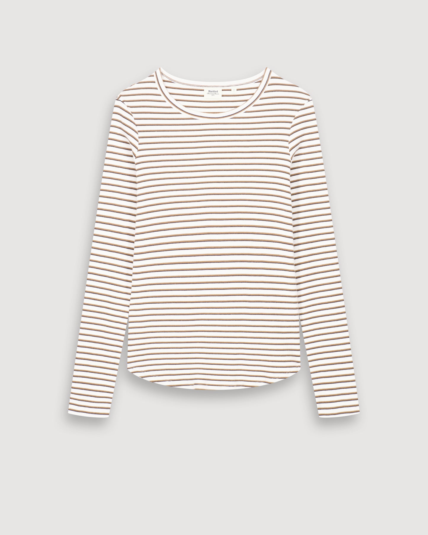 T-Shirt Femme en Coton Côtelé Ecru & Camel Take