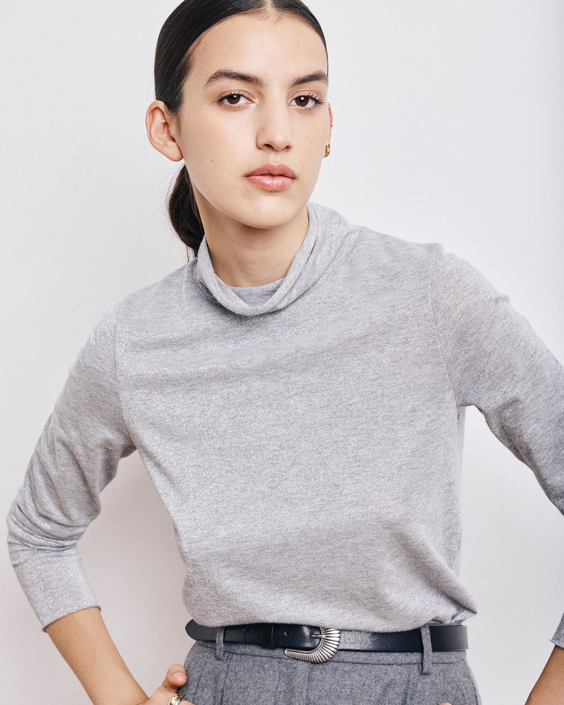 T-Shirt Femme en Coton & Modal Lurex Gris Tylak