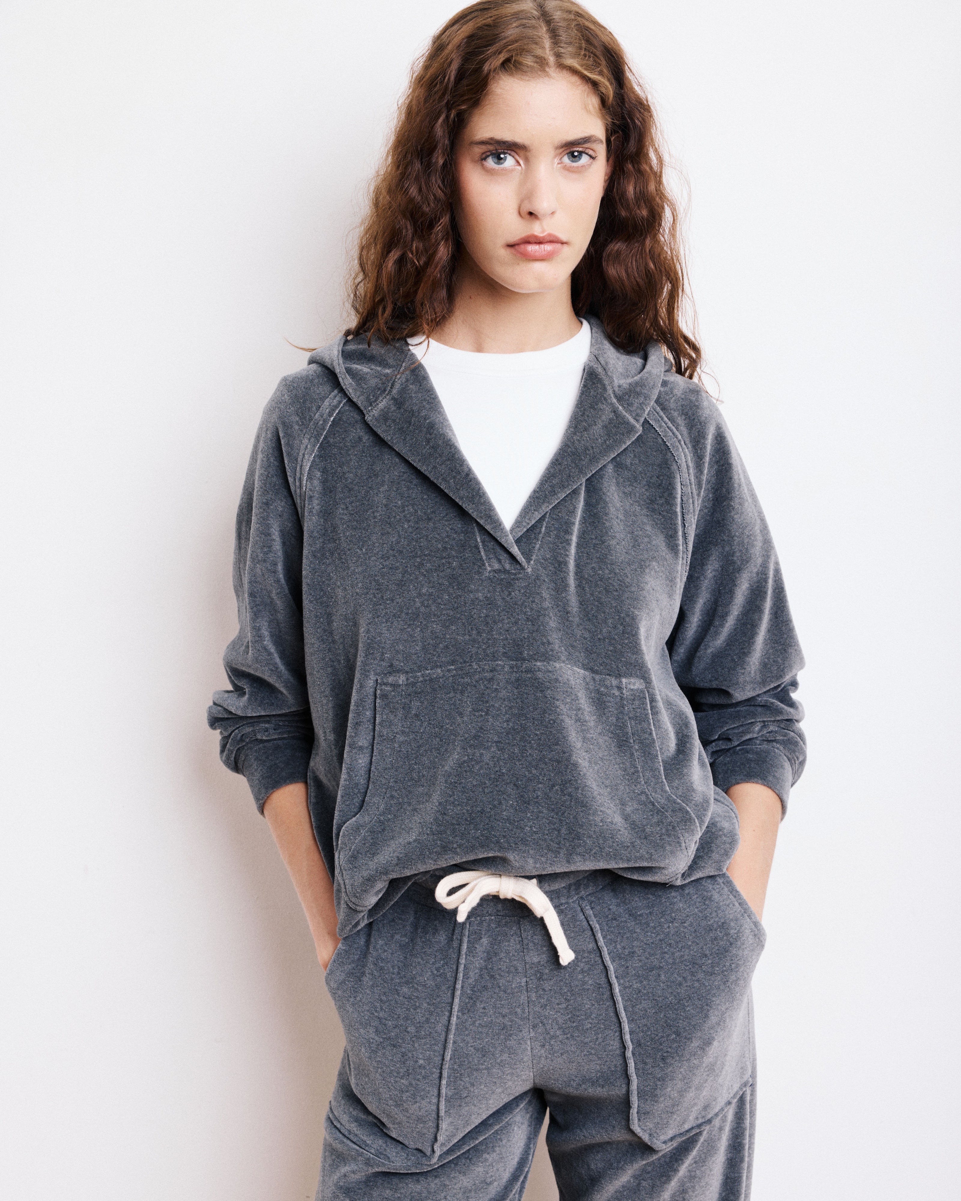 Sweatshirt Femme en Molleton Gris Anthracite Tag
