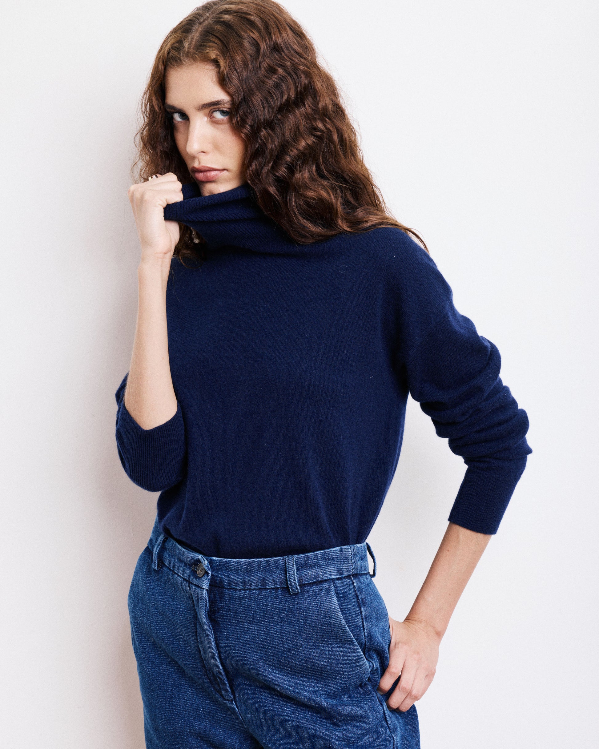 Pull Femme en Laine & Cachemire Bleu Marine Myoso
