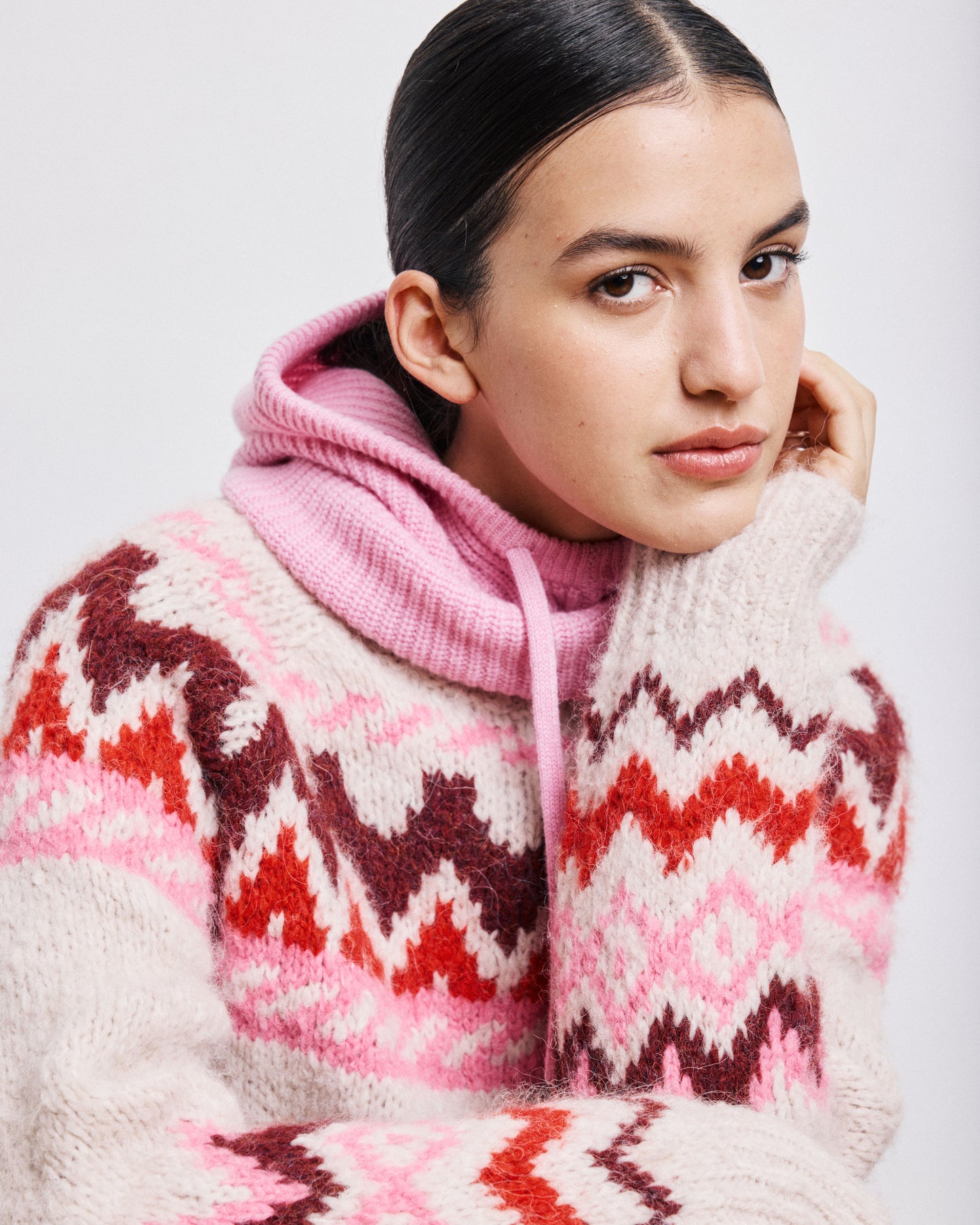 Cagoule Femme en Laine & Cachemire Rose Mellon