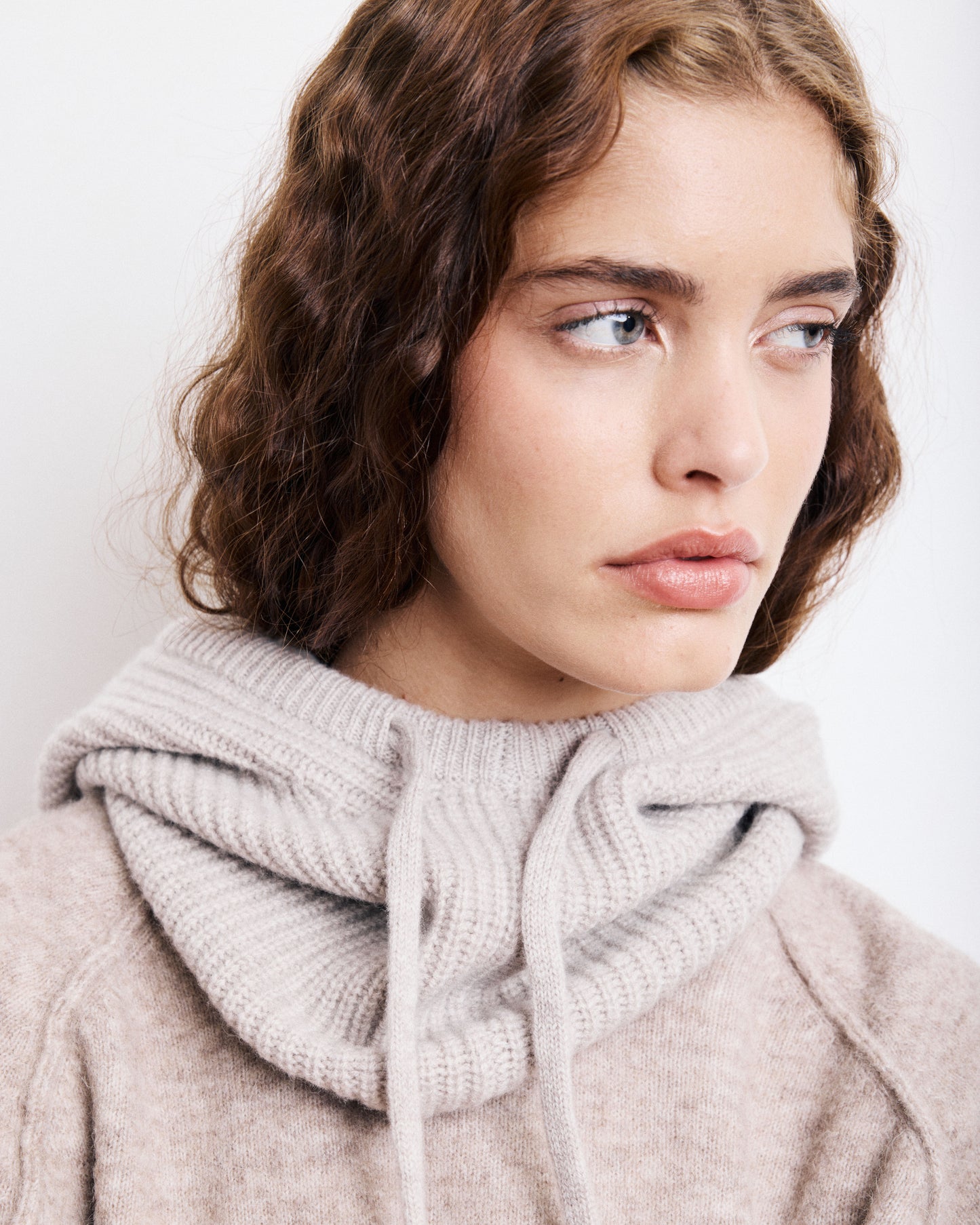Cagoule Femme en Laine & Cachemire Beige Mellon