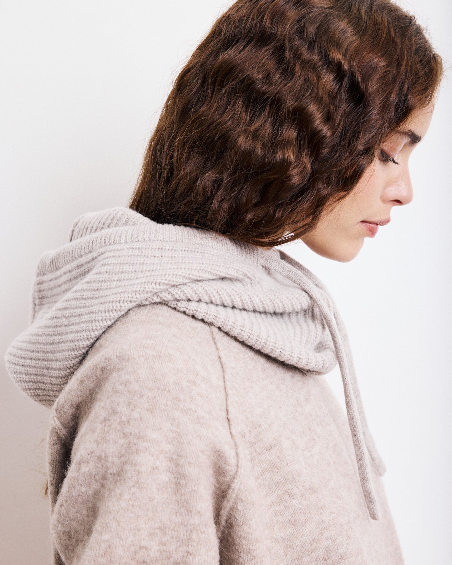 Cagoule Femme en Laine & Cachemire Beige Mellon