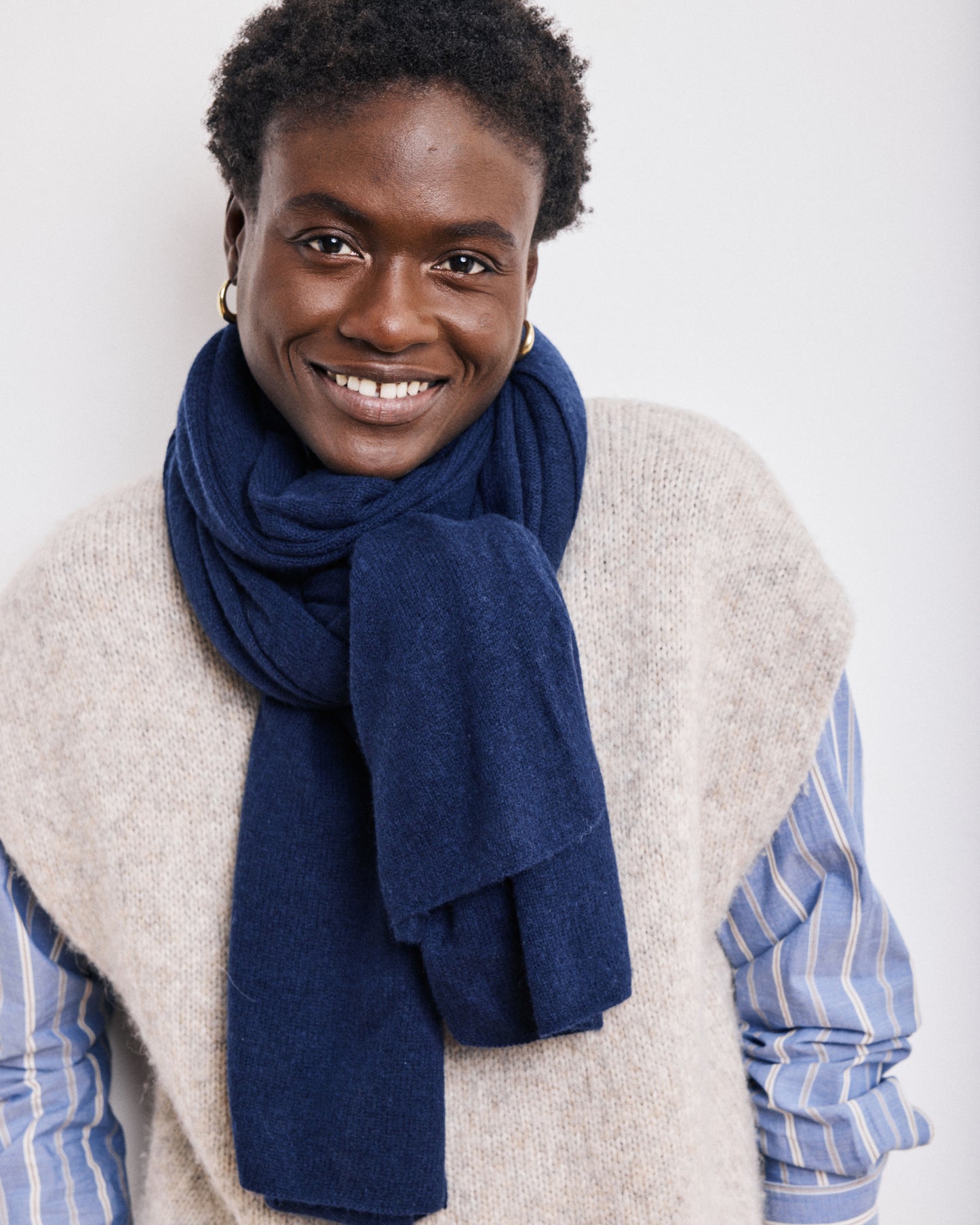 Echarpe Femme en Laine & Cachemire Bleu Marine Ment