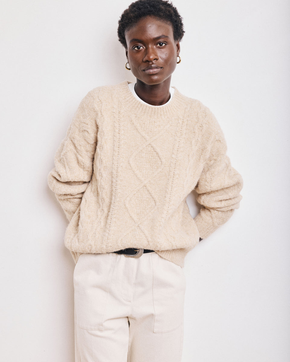 Pull Femme en Laine Torsadée Ecru Maloya - Image principale
