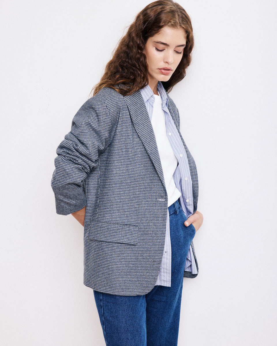Victo Women's Navy Blue & Grey Wool Jacket - Image principale