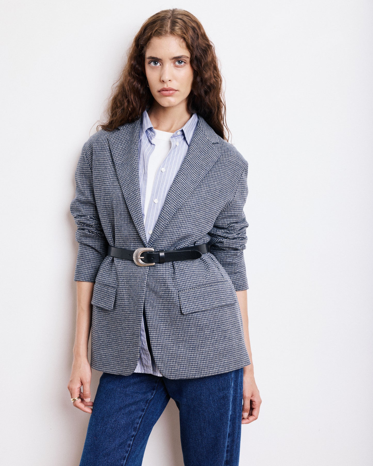 Veste Femme en Laine Bleu Marine & Gris Victo