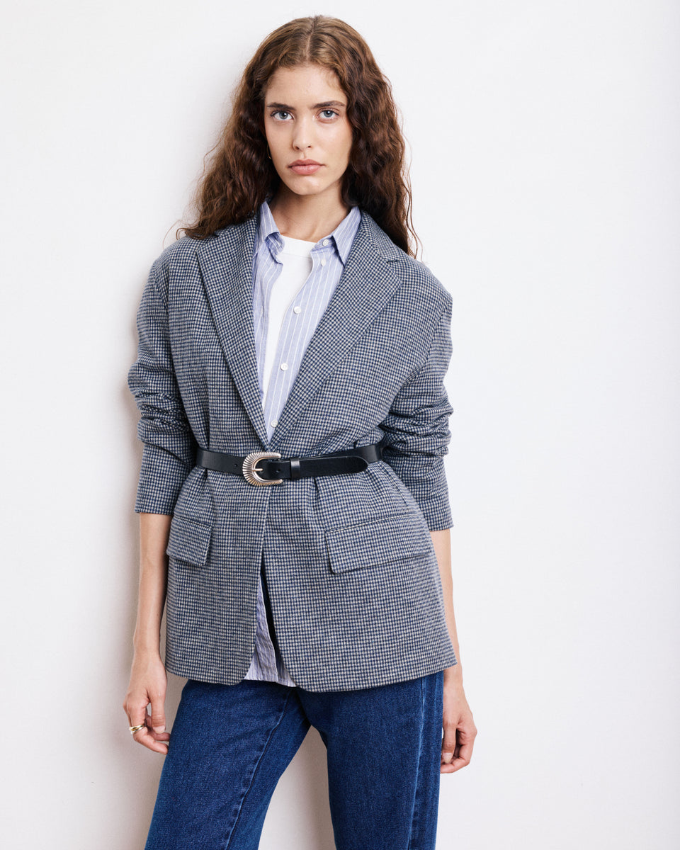Victo Women's Navy Blue & Grey Wool Jacket - Image alternative