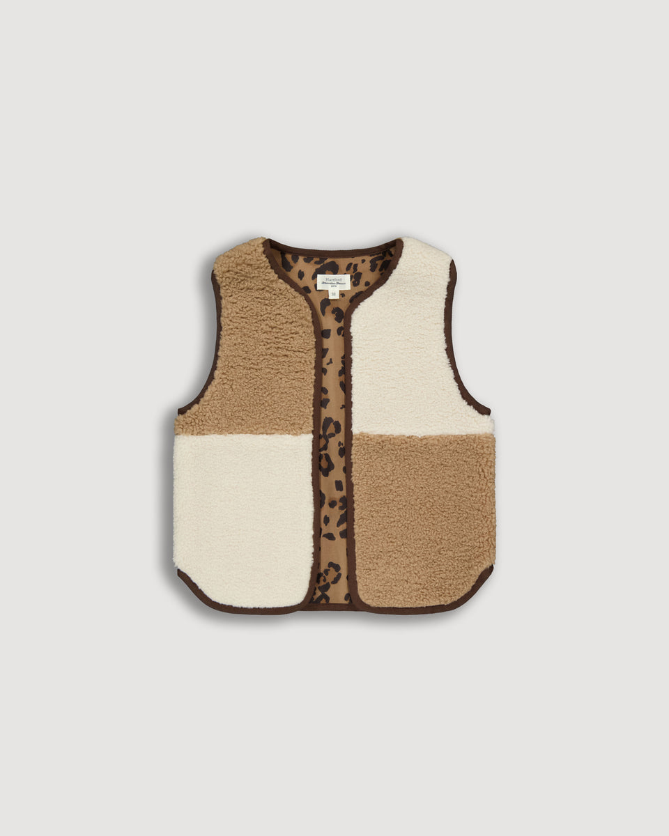 Gilet Fille en Sherpa Beige & Ecru Veepie - Image principale