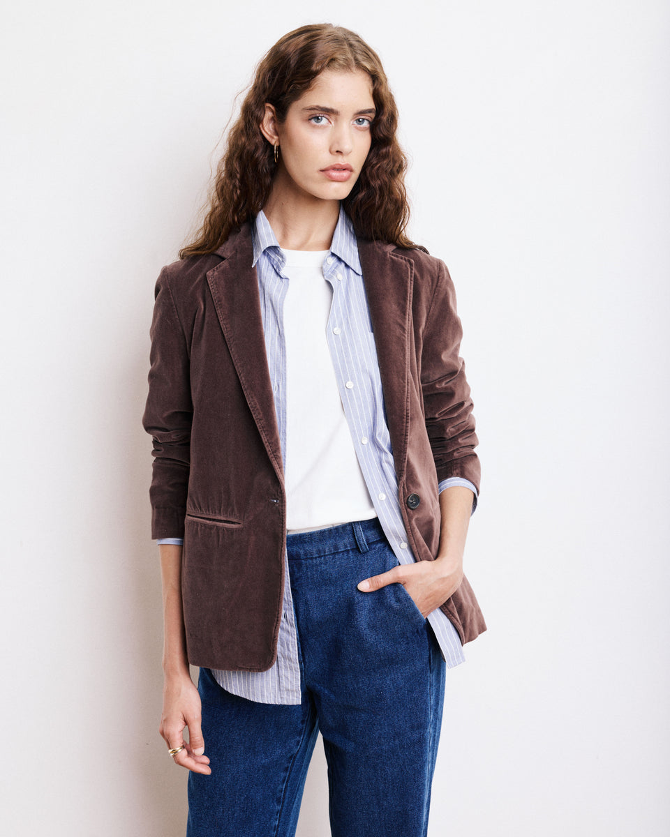 Veste Femme en Velours Lisse Chocolat Virna - Image principale