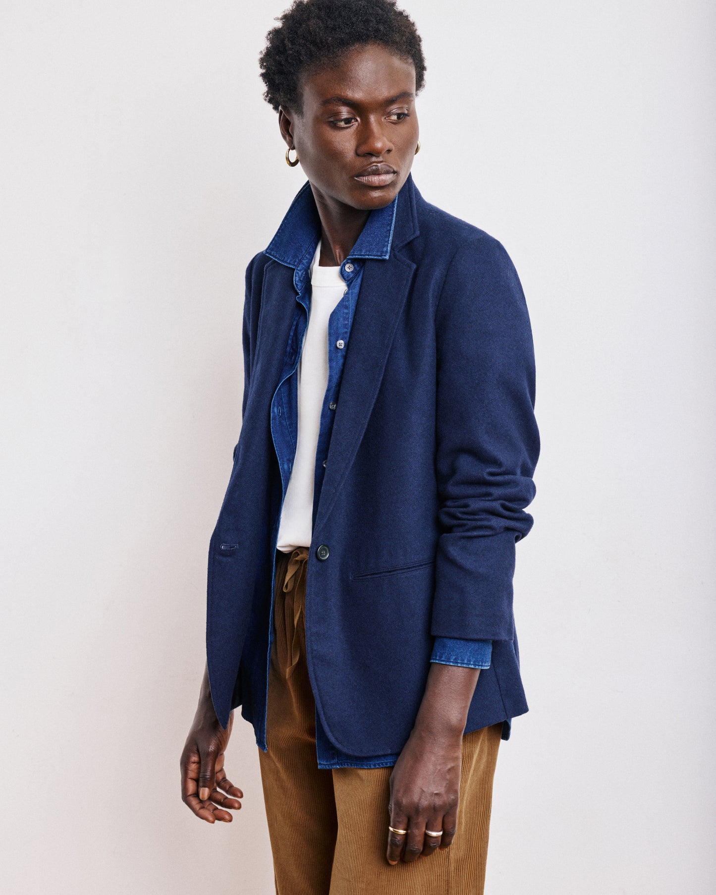 Veste Femme en Flanelle de Laine Bleu Marine Virna