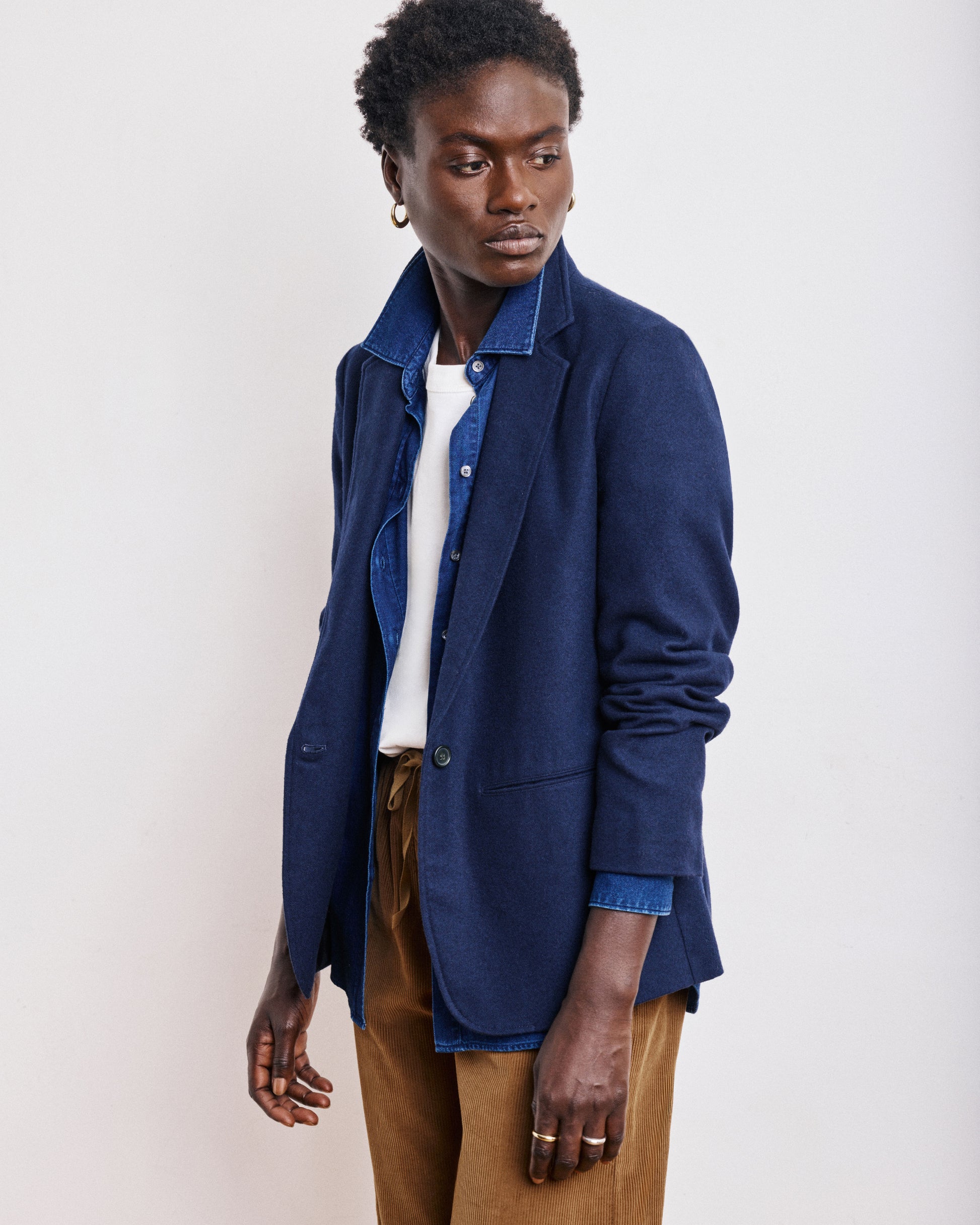 Veste Femme en Flanelle de Laine Bleu Marine Virna