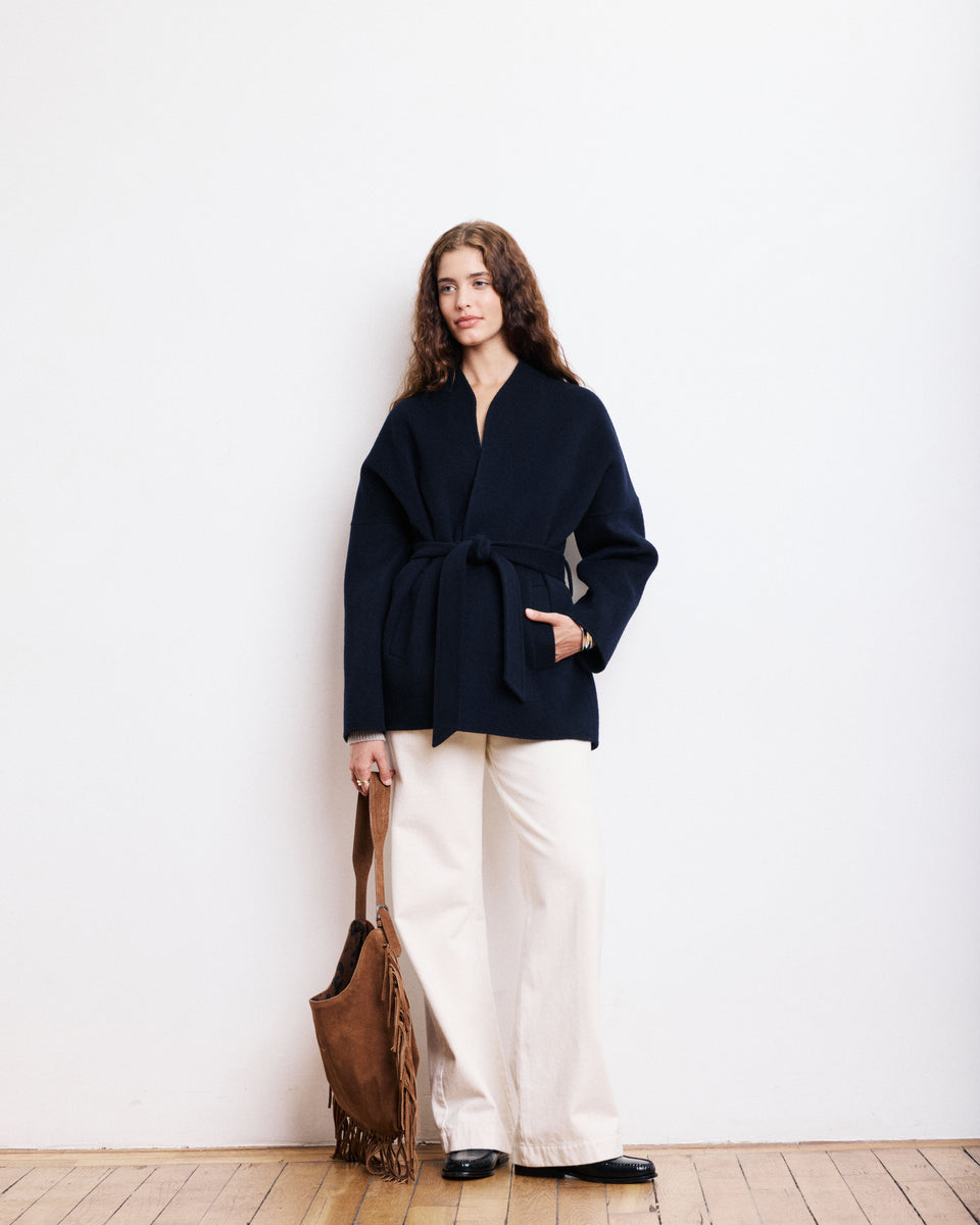 Vanelle Women's Navy Blue Double Face Wool Coat - Image 3