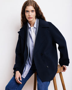 Manteau Femme en Laine Double Face Bleu Marine Varda