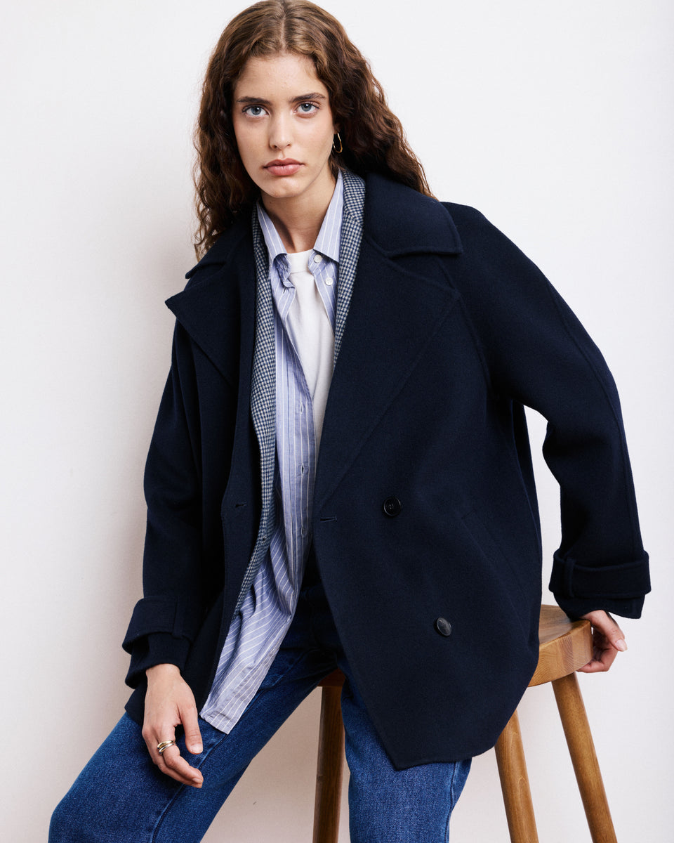 Varda Women's Navy Blue Double Face Wool Coat - Image principale