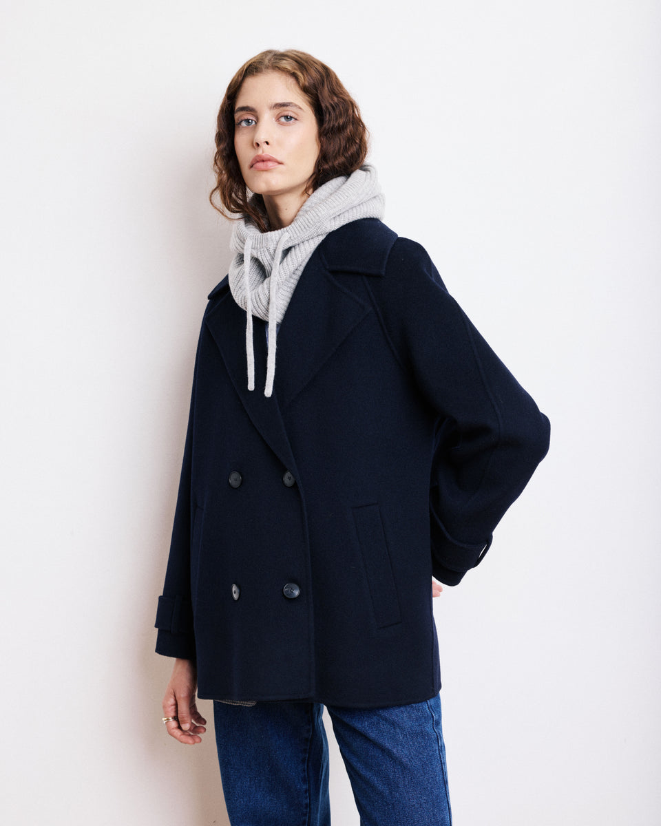 Varda Women's Navy Blue Double Face Wool Coat - Image alternative