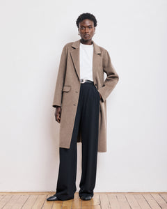 Manteau Femme en Laine Double Face Taupe Chiné Ville