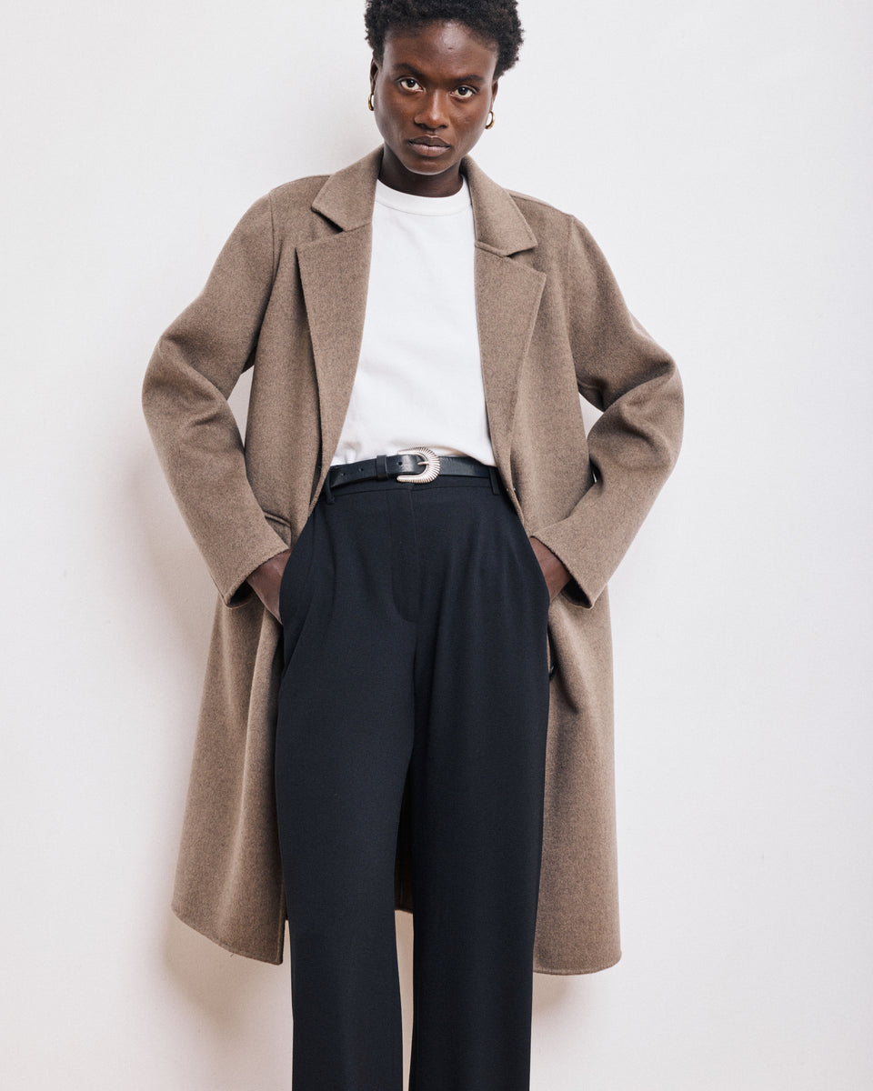 Manteau Femme en Laine Double Face Taupe Chiné Ville - Image alternative