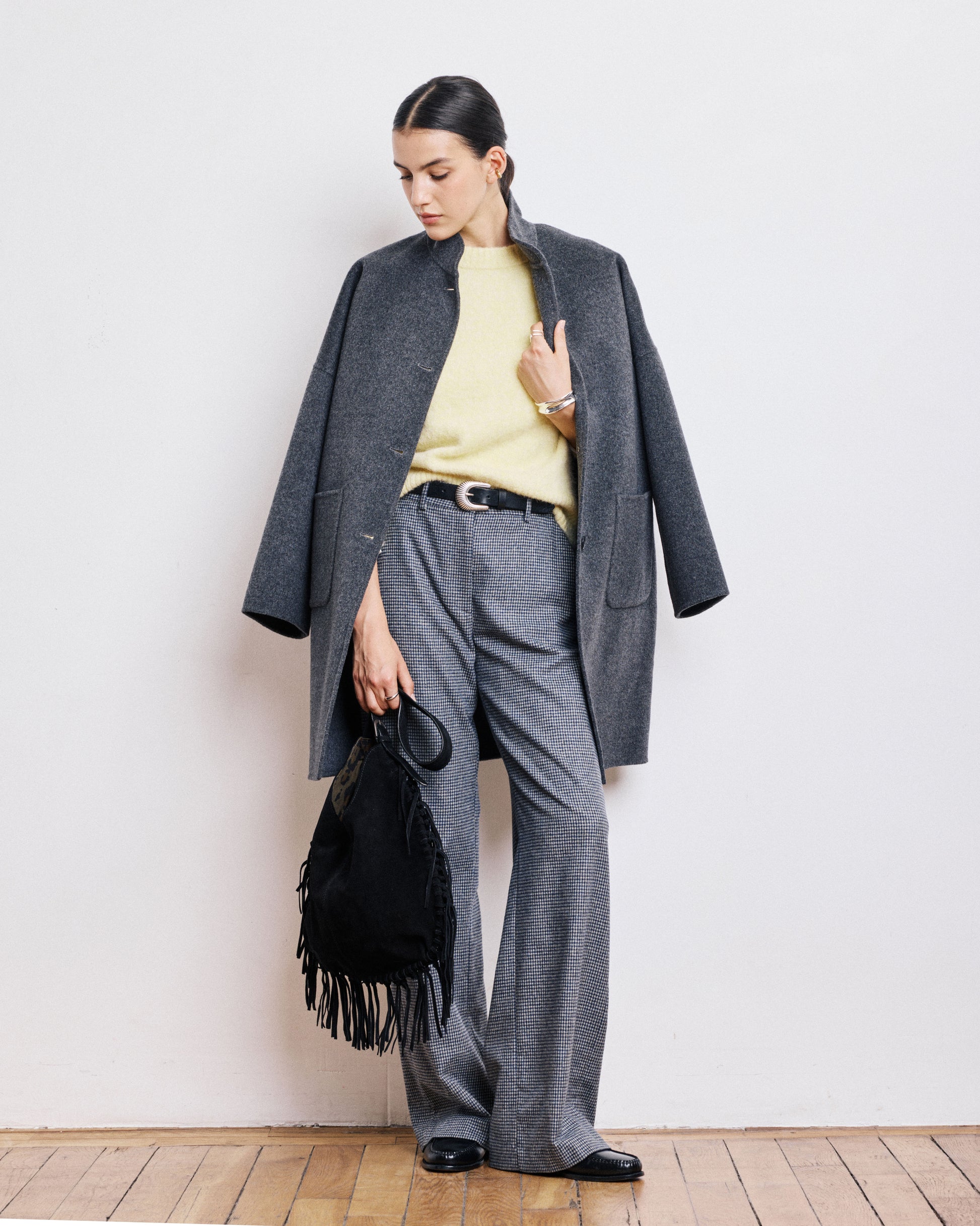 Manteau Femme en Laine Double Face Anthracite Vadim