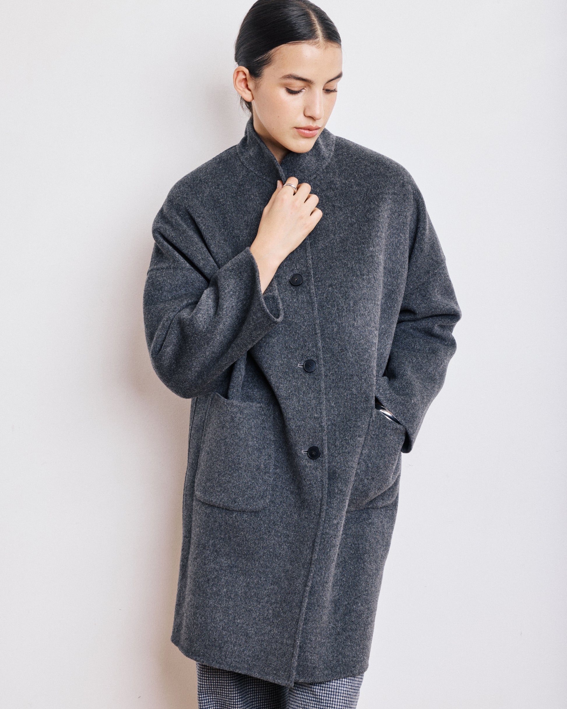 Manteau Femme en Laine Double Face Anthracite Vadim