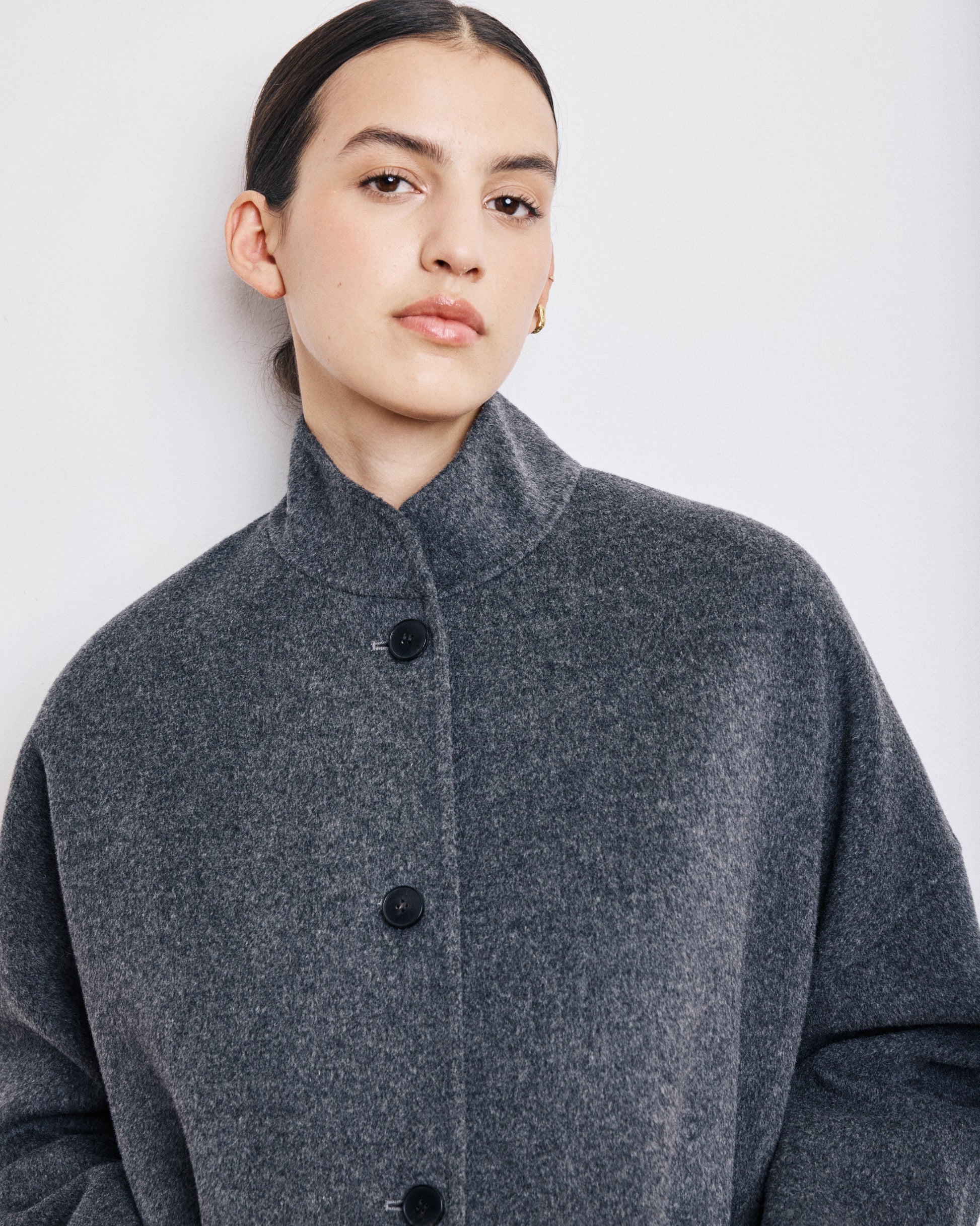 Manteau Femme en Laine Double Face Anthracite Vadim