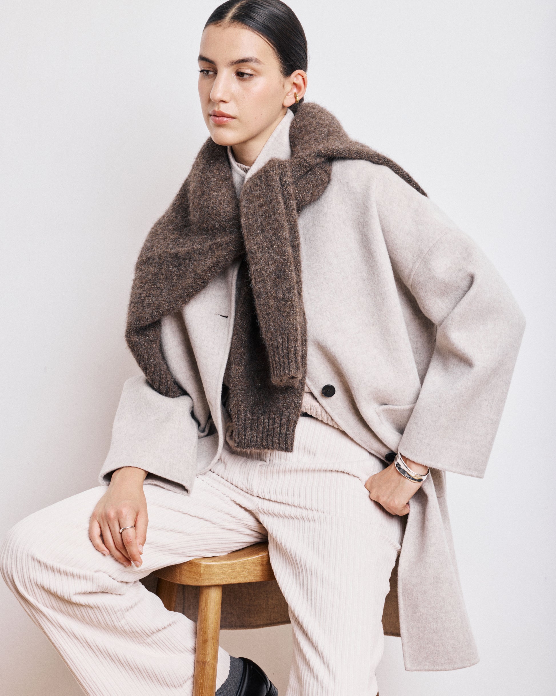 Manteau Femme en Laine Double Face Naturel Vadim