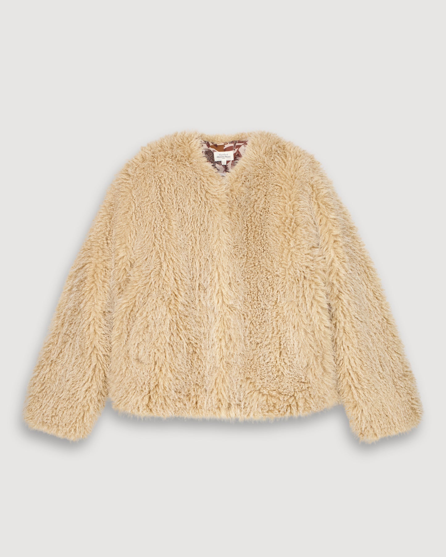 Vivette Women's Beige Long Pile Faux Fur Coat