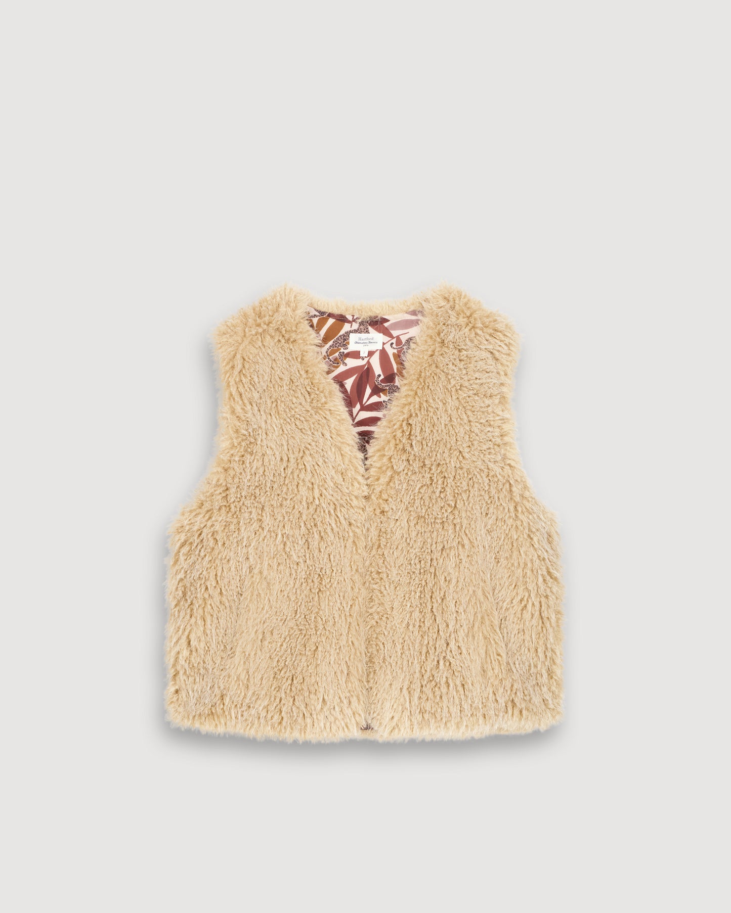 Vobby Women's Beige Long Pile Faux Fur Vest