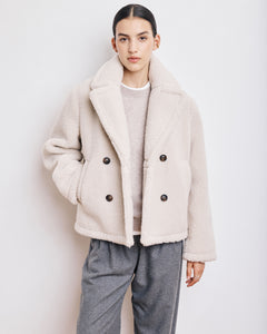 Manteau Femme en Fausse Fourrure Bouclée Ecru Vegas