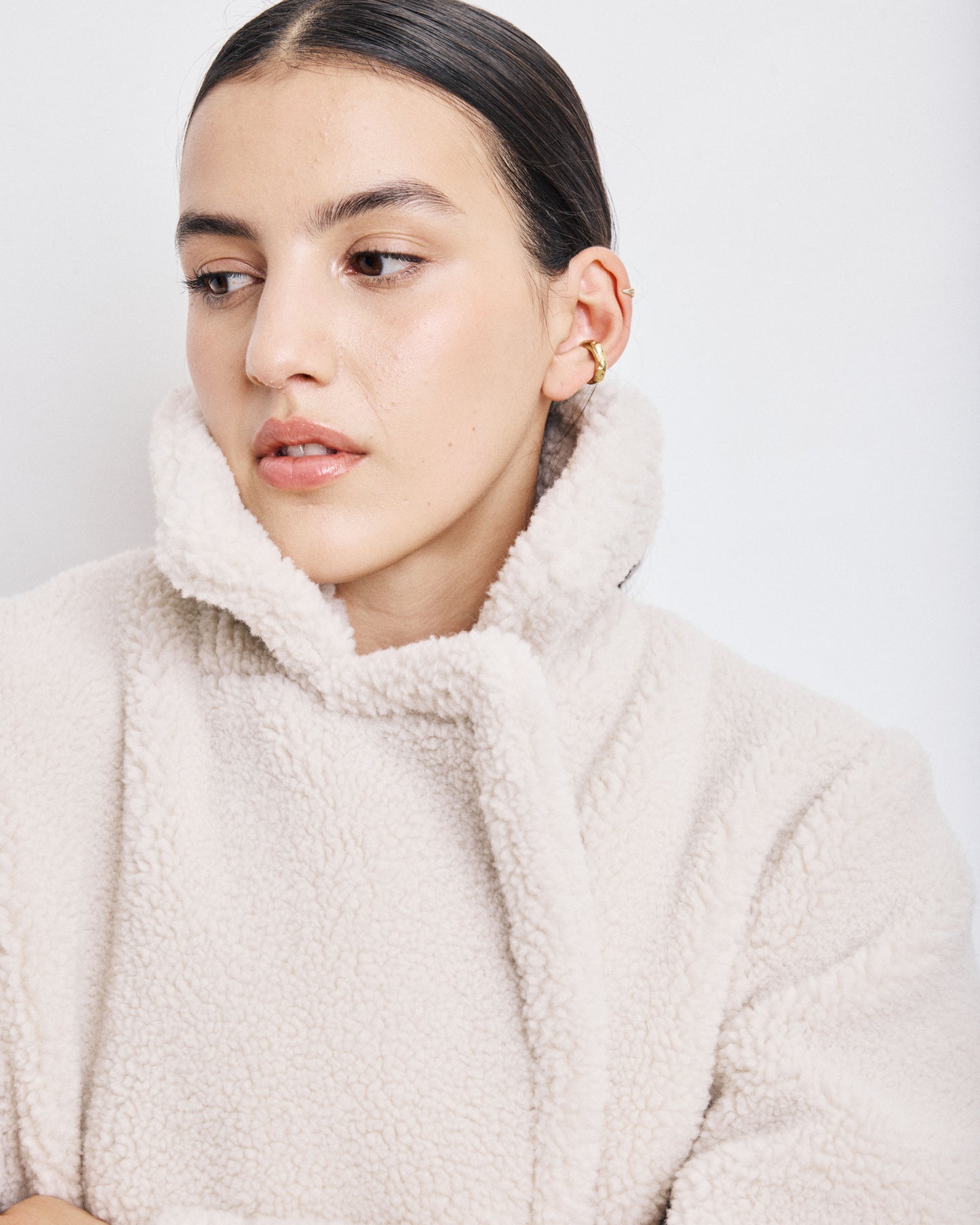 Manteau Femme en Fausse Fourrure Bouclée Ecru Vegas