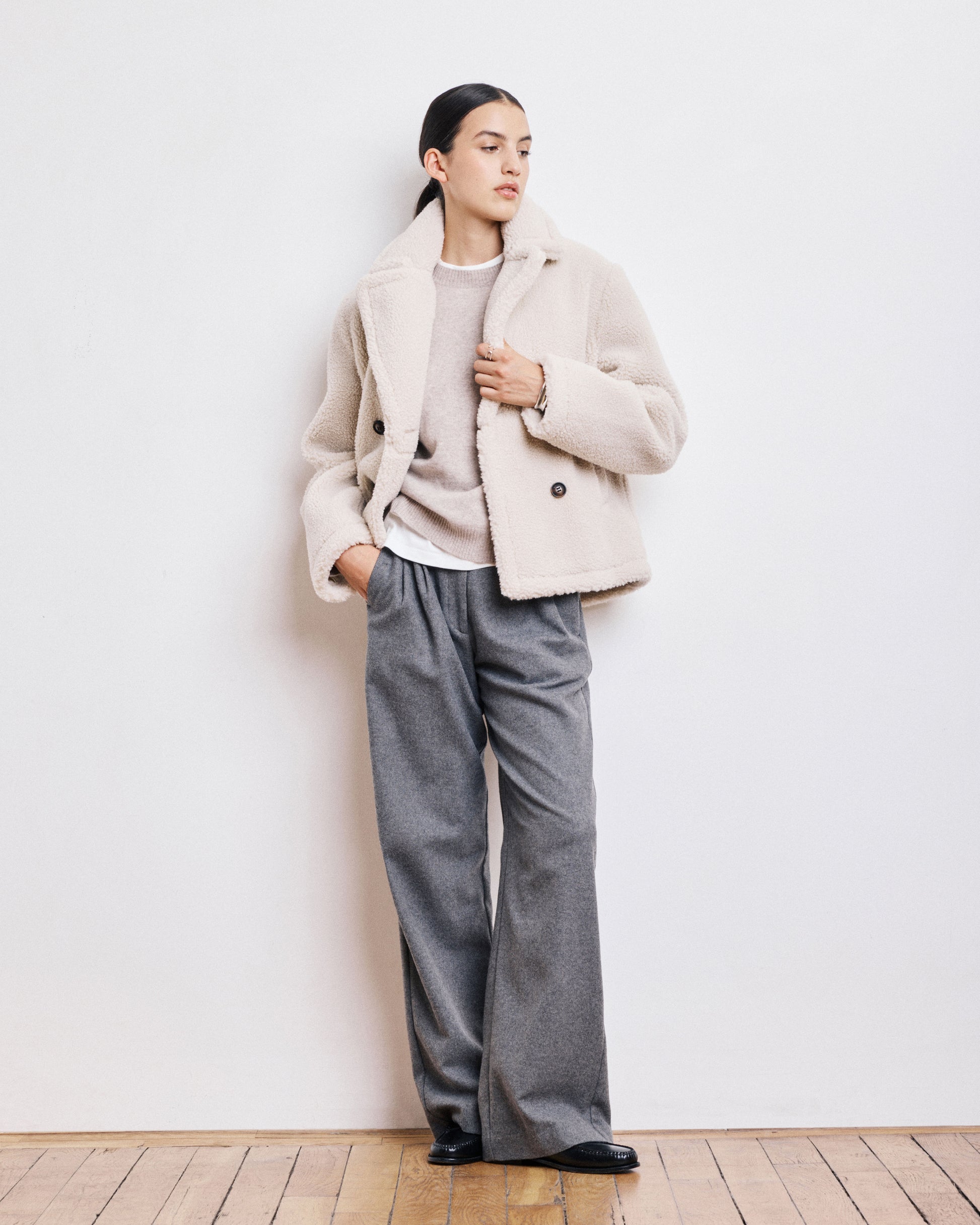 Manteau Femme en Fausse Fourrure Bouclée Ecru Vegas