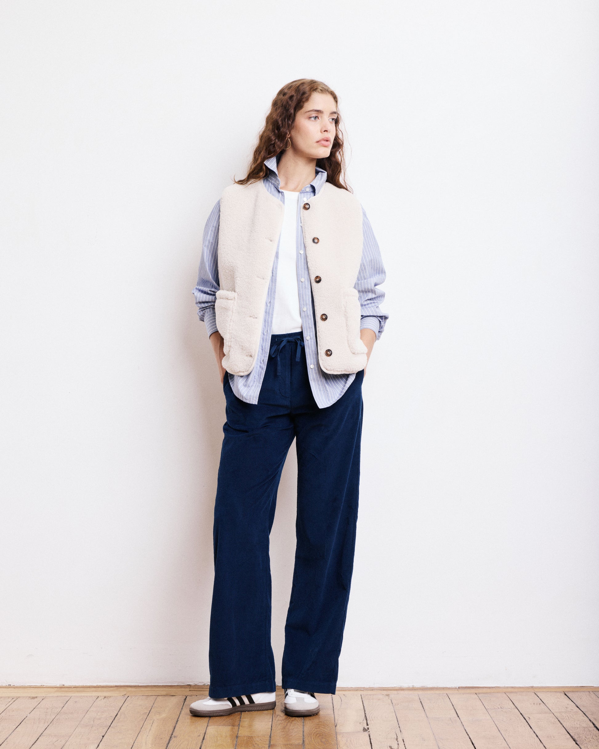 Gilet Femme en Fausse Fourrure Bouclée Ecru Veon