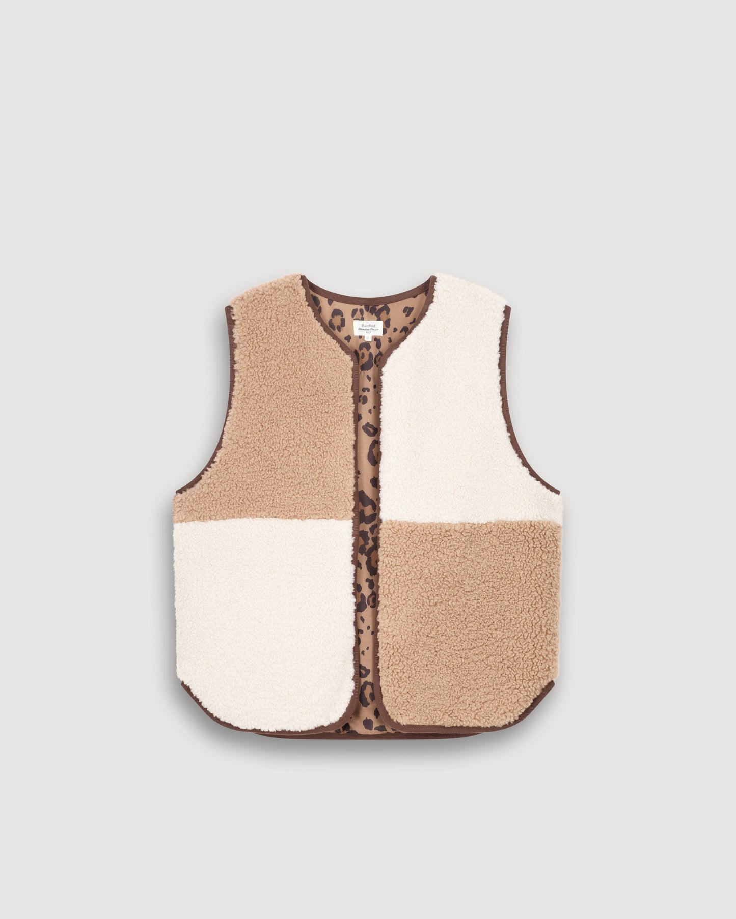 Veepie Women's Beige & Off-White Curly Faux Fur Vest