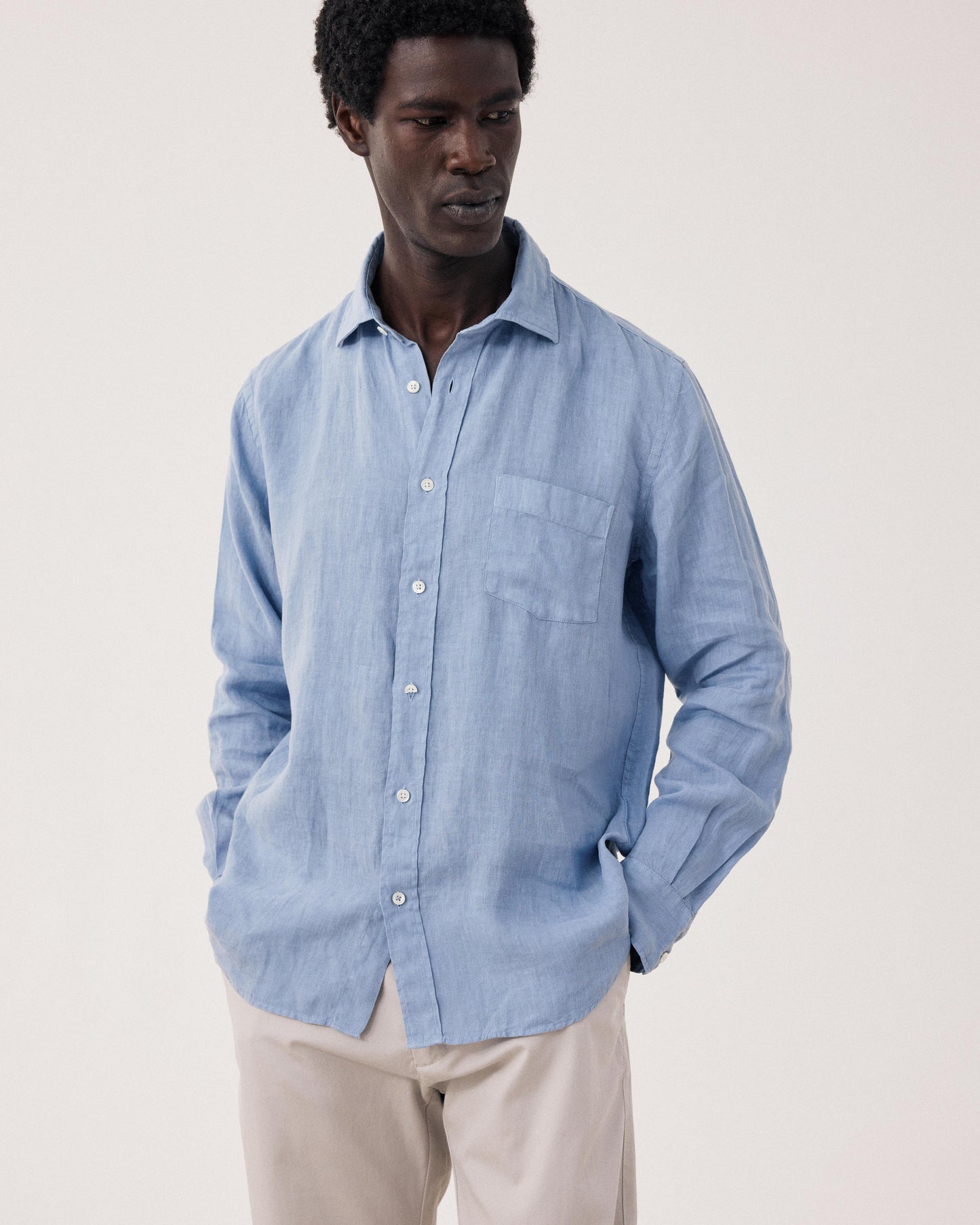 Paul Light Blue Linen Men's Shirt BF01001-64