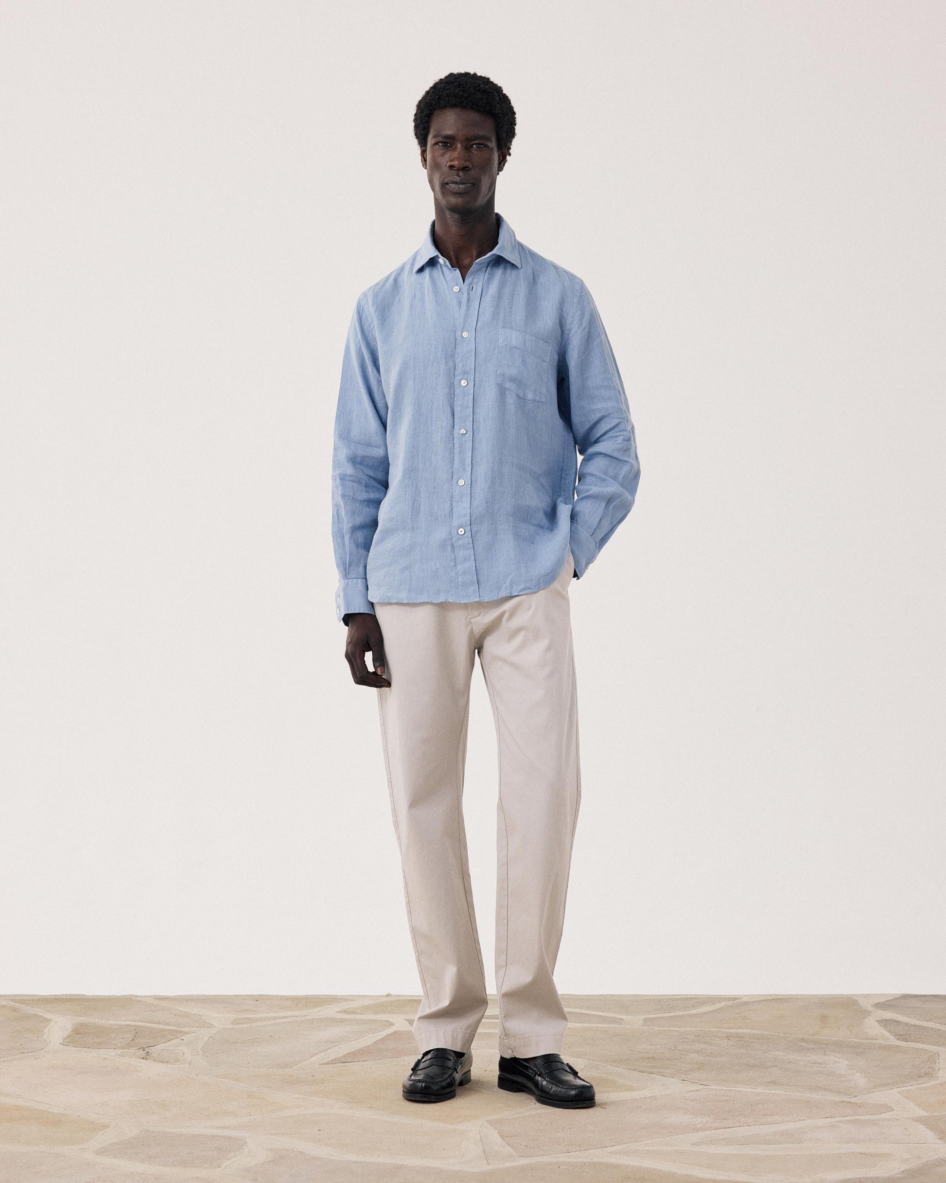 Paul Light Blue Linen Men's Shirt BF01001-64