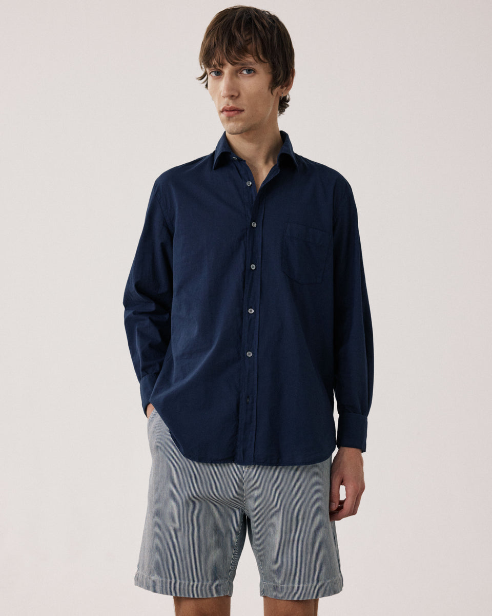 Paul Men's Navy Blue Cotton Voile Shirt - Image principale