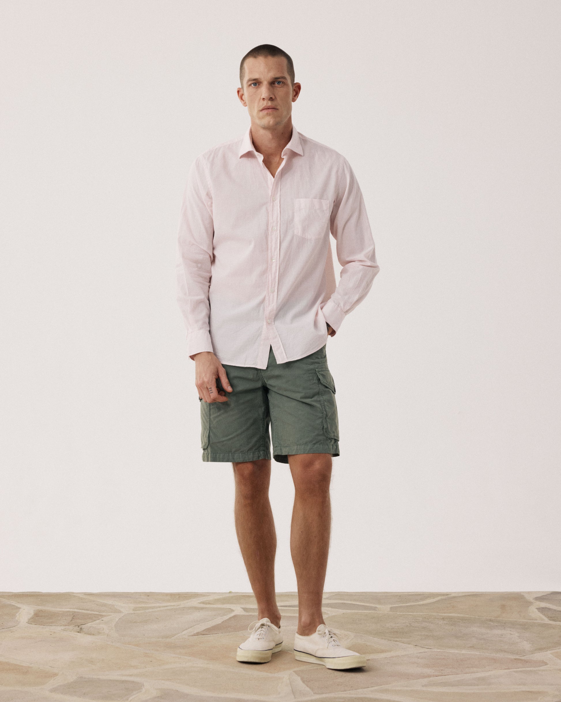 Chemise Homme en Voile de Coton Rose Pâle Paul BF01002-86