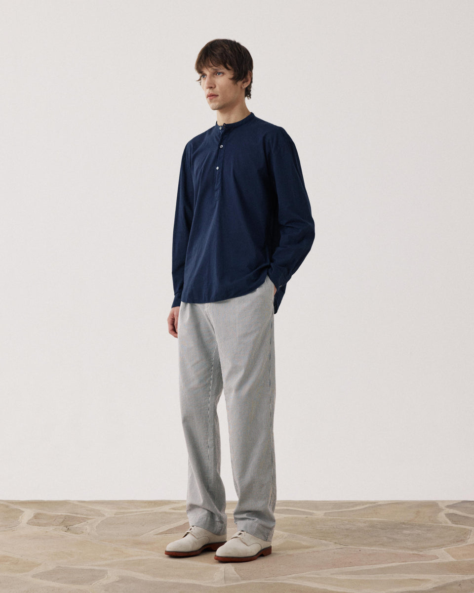 Faldo Men's Navy Blue Cotton Voile Shirt - Image alternative