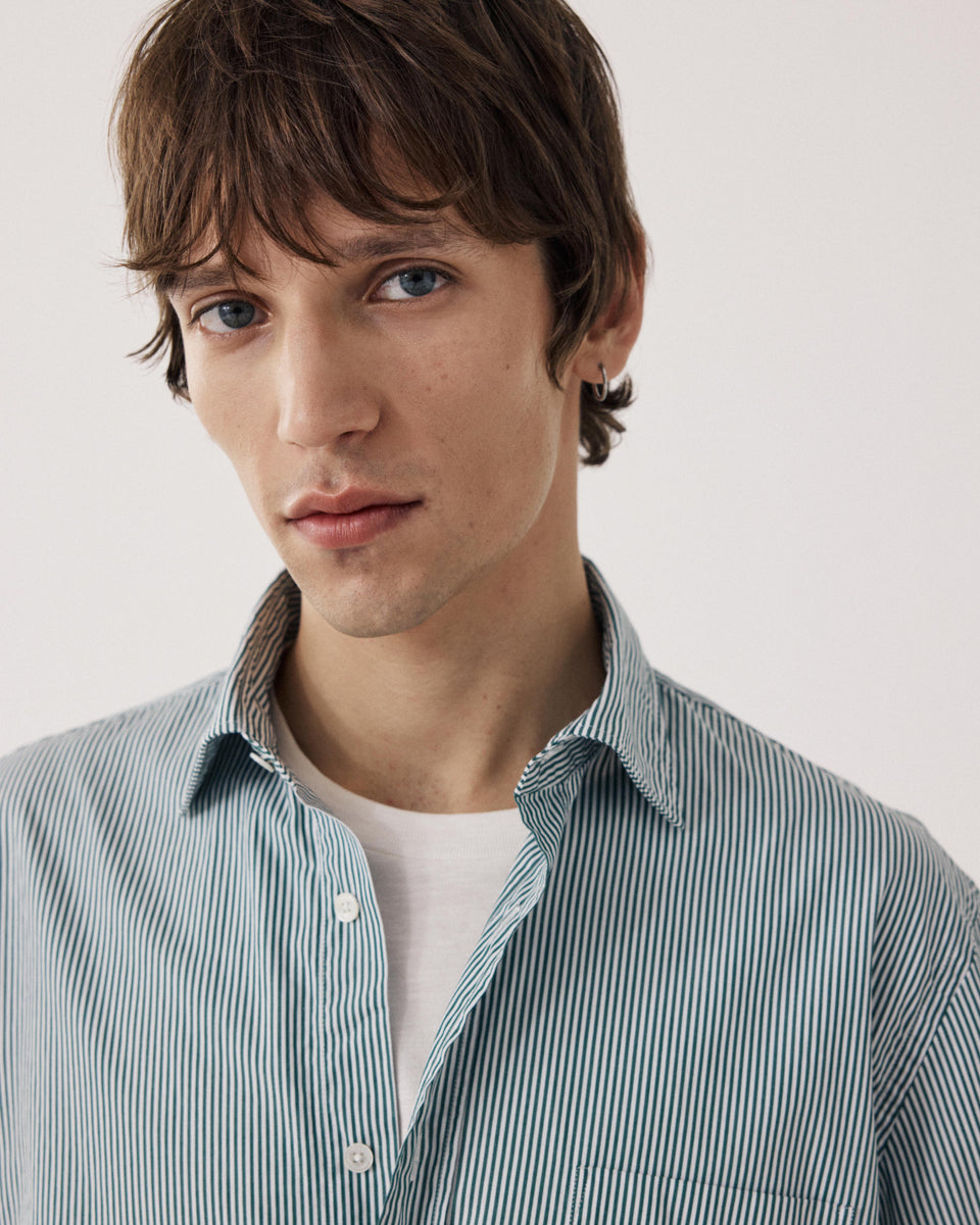 Chemise Homme en Popeline Vert & Blanc Paul - Image 3