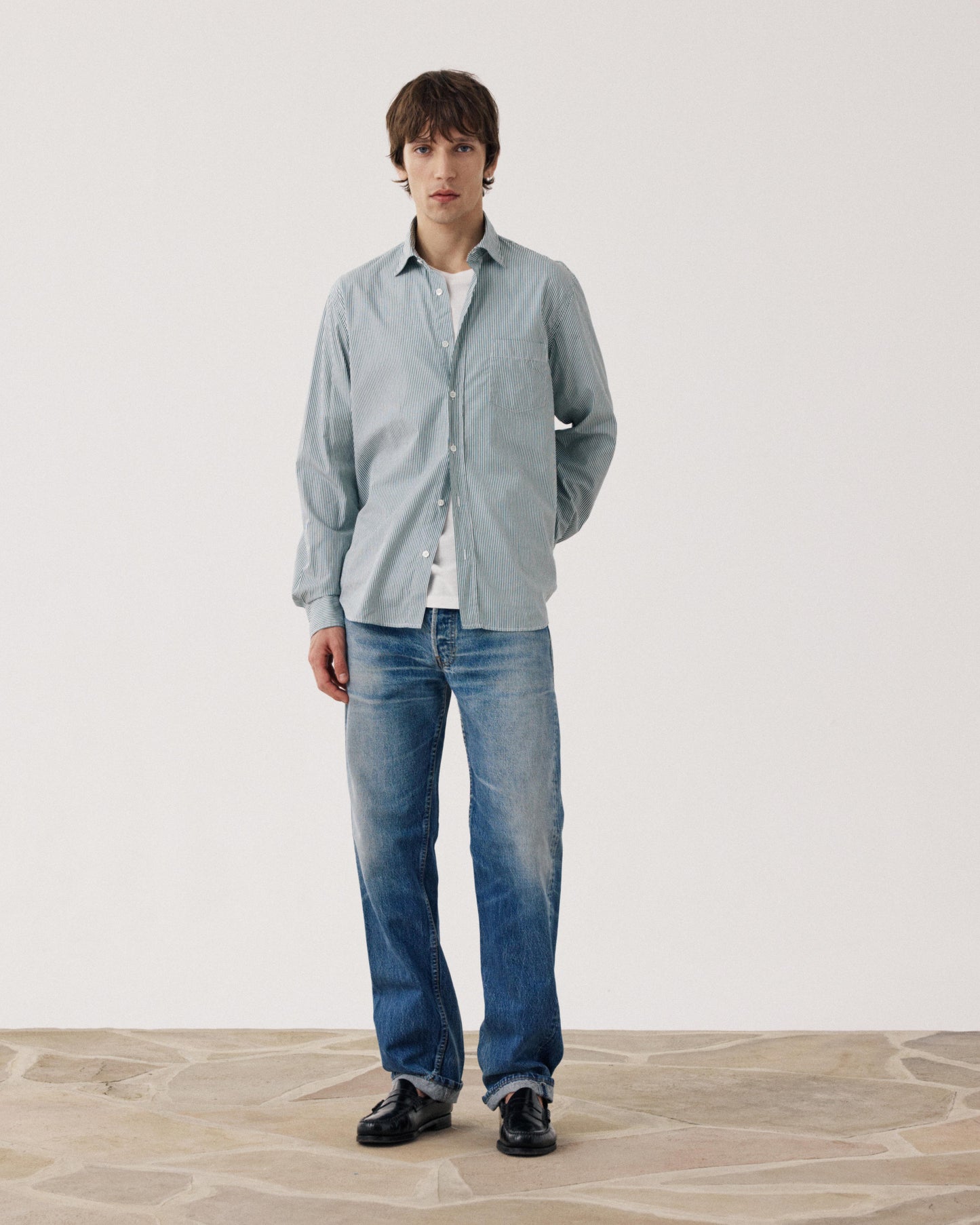 Chemise Homme en Popeline Vert & Blanc Paul